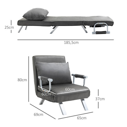 Graues Schlafsofa aus Kunstleder - 3-in-1 Gästebett, Récamiere