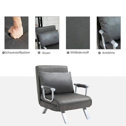 Graues Schlafsofa aus Kunstleder - 3-in-1 Gästebett, Récamiere