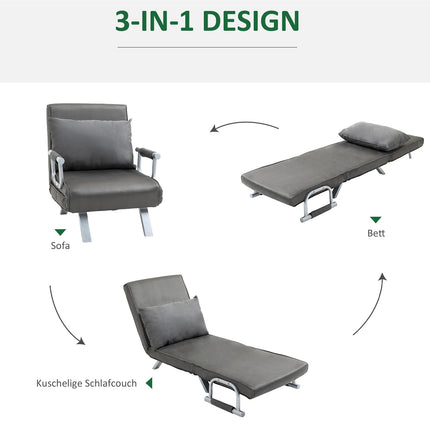 Graues Schlafsofa aus Kunstleder - 3-in-1 Gästebett, Récamiere