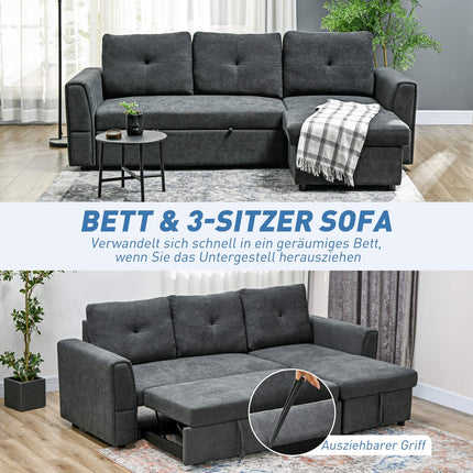 Schlafsofa mit Recamiere, 3-Sitzer, Dunkelgrau