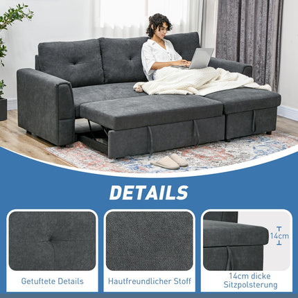 Schlafsofa mit Recamiere, 3-Sitzer, Dunkelgrau