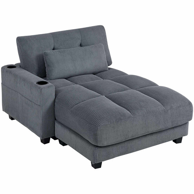 Sofa Bed with Cup Holders, Deep Seat, Dark Grey Cord