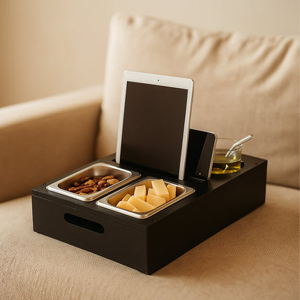 Snack-Ablage für Sofa mit Untersetzern und Getränkehaltern