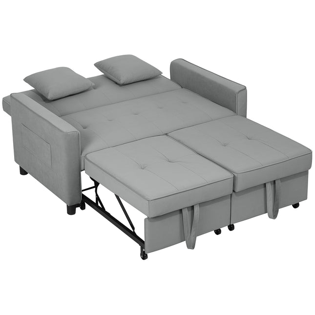 Graues L-förmiges Schlafsofa in Samtoptik mit Stauraum und Kissen