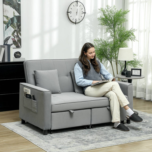 Graues L-förmiges Schlafsofa in Samtoptik mit Stauraum und Kissen