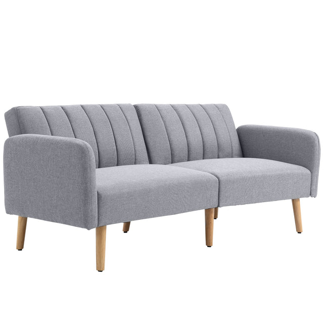 Graues 2-Sitzer Schlafsofa, verstellbare Rückenlehne, Holzbeine