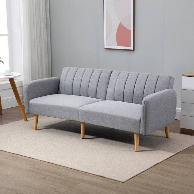 Graues 2-Sitzer Schlafsofa, verstellbare Rückenlehne, Holzbeine