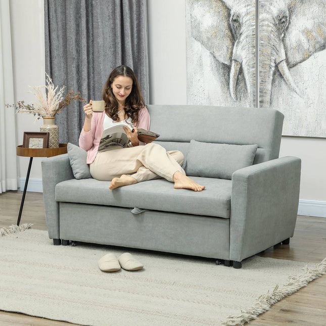 Sofa bed in velvet look, 2-seater, adjustable, light grey
