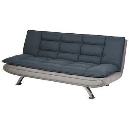 Folding sofa bed - 3-seater with chaise longue, grey/beige