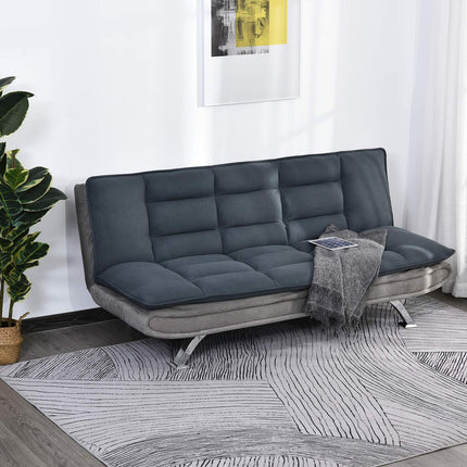 Folding sofa bed - 3-seater with chaise longue, grey/beige