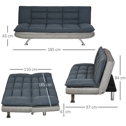Folding sofa bed - 3-seater with chaise longue, grey/beige