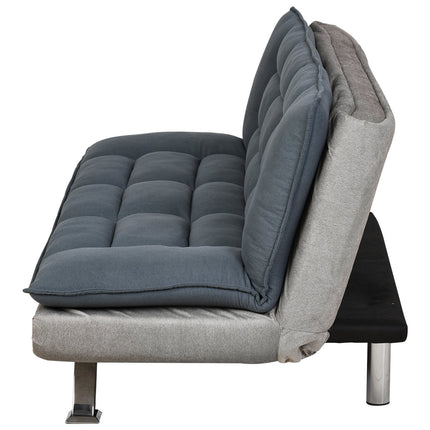 Folding sofa bed - 3-seater with chaise longue, grey/beige