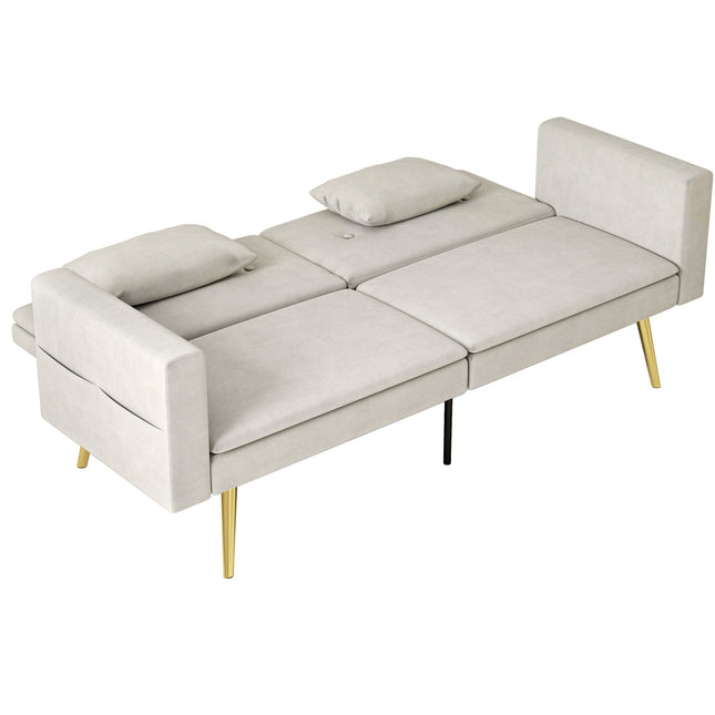 Beiges Schlafsofa, 2-Sitzer mit verstellbarer Rückenlehne und Tasche