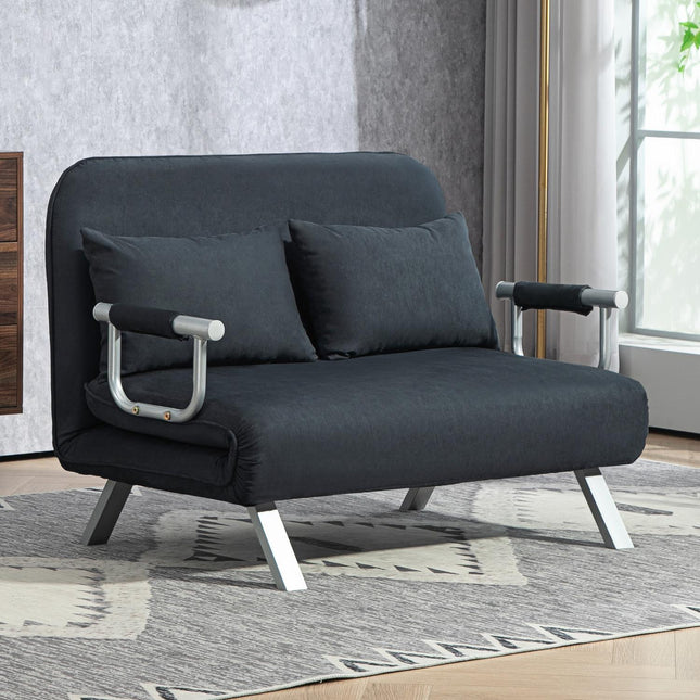 Schwarzes 2-Sitzer Schlafsofa, verstellbare Rückenlehne, Samtbezug