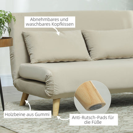 Beige velvet sofa bed with lumbar cushion - 130 x 78 cm