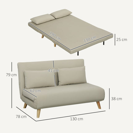 Beige velvet sofa bed with lumbar cushion - 130 x 78 cm