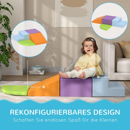 Lot de 4 blocs de construction souples en mousse, blocs de construction géants, jouets de construction pour enfants de 1 à 3 ans, similicuir et EPE