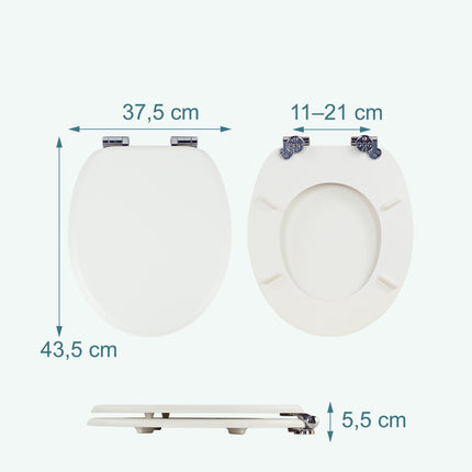 Toilettensitz aus MDF mit Absenkautomatik, verstellbare Scharniere