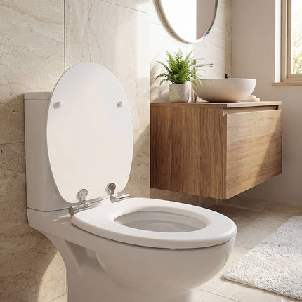 Toilettensitz aus MDF mit Absenkautomatik, verstellbare Scharniere