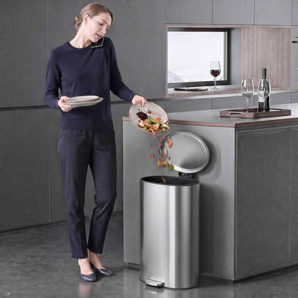 Soft-Close Pedal Bin 30 L with Removable Inner Bucket, Silver, Stay-Open Lid