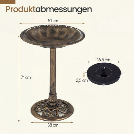 Solar-Vogeltränke mit Brunnen, 50 x 50 x 72 cm, Bronze