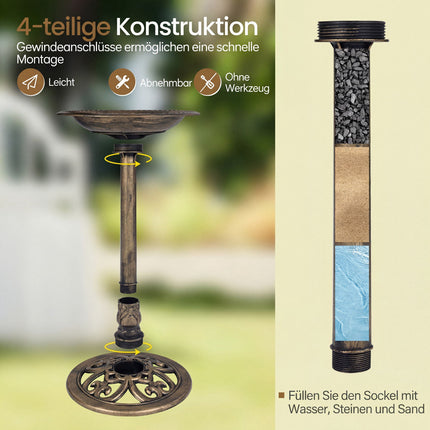 Solar-Vogeltränke mit Brunnen, 50 x 50 x 72 cm, Bronze