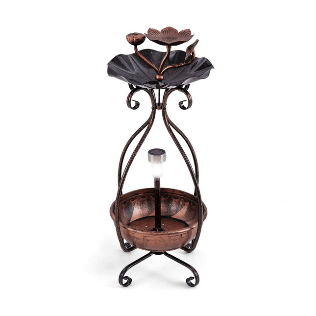 Solar-Vogeltränke mit Futterstation & Pflanzgefäß – Bronze Lotus Design