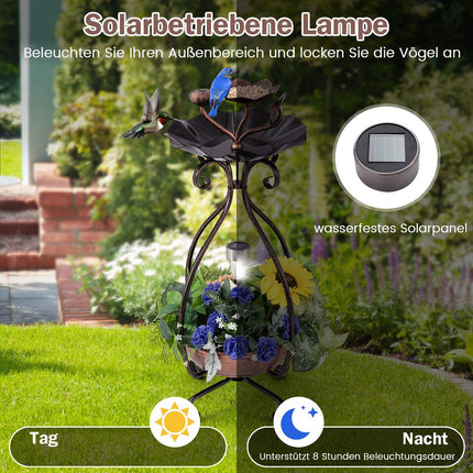 Solární ptačí koupadlo s krmítkem a truhlíkem – bronzový design lotosu