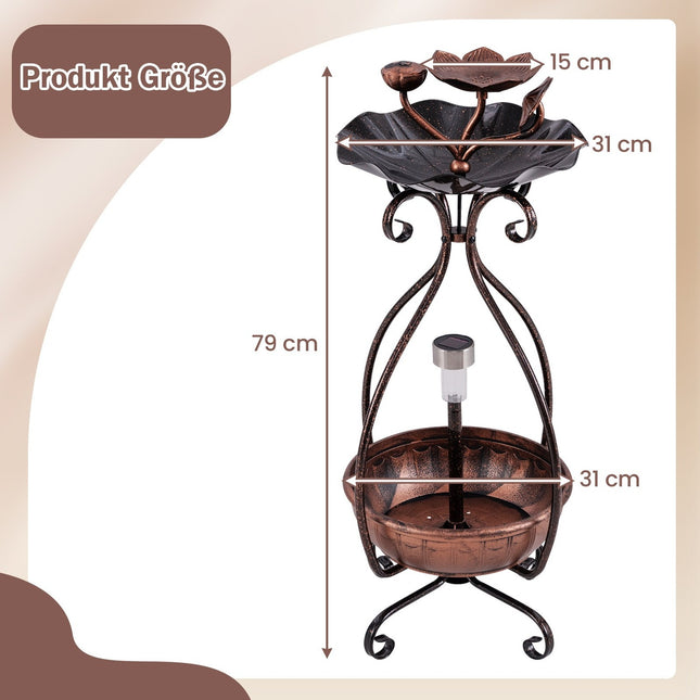 Solar-Vogeltränke mit Futterstation & Pflanzgefäß – Bronze Lotus Design