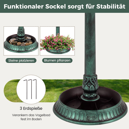 Solar-Vogeltränke mit Futterstation & Pflanzgefäß – LED-Licht, Grün