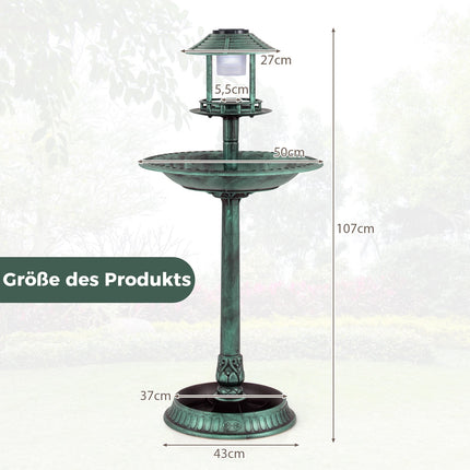 Solar-Vogeltränke mit Futterstation & Pflanzgefäß – LED-Licht, Grün