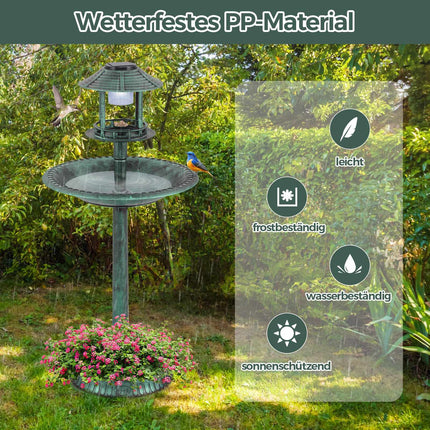 Solar-Vogeltränke mit Futterstation & Pflanzgefäß – LED-Licht, Grün