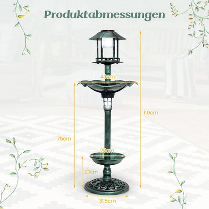 Solární ptačí koupadlo s krmítkem a truhlíkem – 43x110 cm zelená