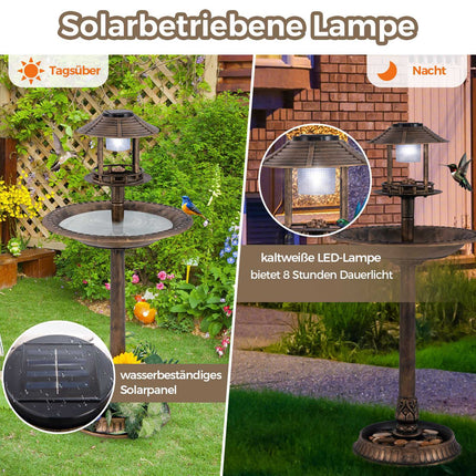 Solar Bird Bath with Feeder and Planter – Bronze Finish