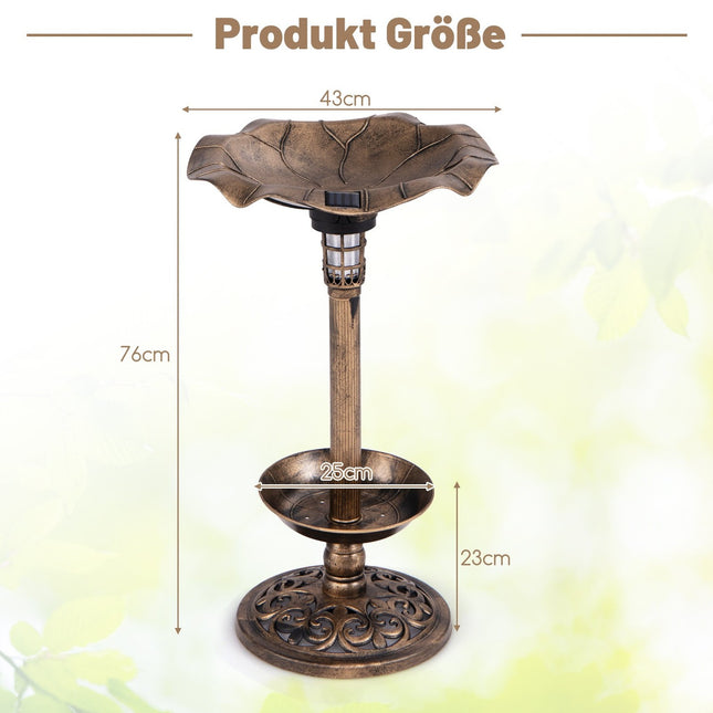 Solar-Vogelbad mit LED-Licht, Futterspender & Pflanzgefäß, Bronze, Ø43x76cm
