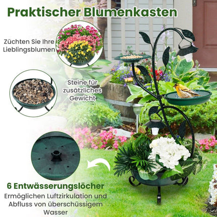 Solar Bird Bath with Light, Feeder & Planter, Bronze