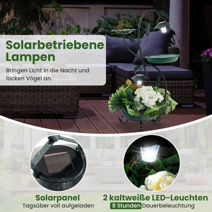 Solar Bird Bath with Light, Feeder & Planter, Bronze