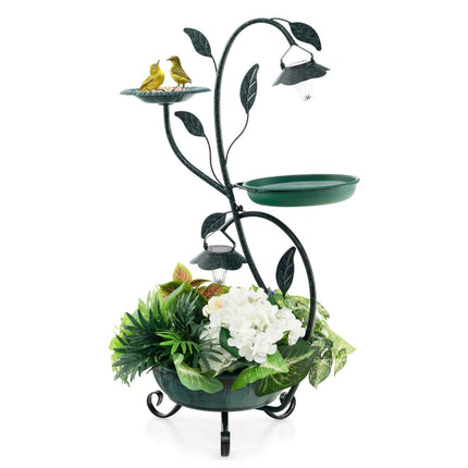 Solar Bird Bath with Light, Feeder & Planter, Bronze