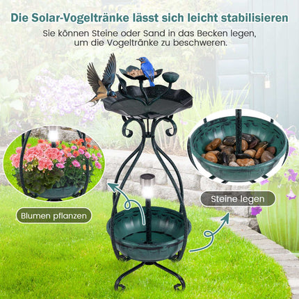Solar Vogeltränke mit Licht, Futterstation, Pflanzgefäß – Grün