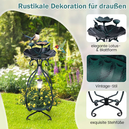 Solar Vogeltränke mit Licht, Futterstation, Pflanzgefäß – Grün