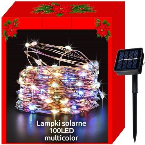 Solar-Weihnachtsbeleuchtung - 100 LEDs mit mehrfarbigen Kabeln 