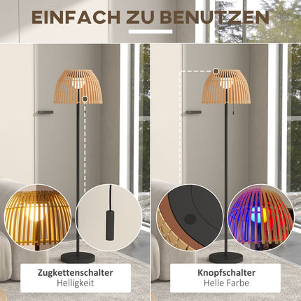 Solar-LED-Stehleuchte – Bambus, dimmbar, USB-aufladbar