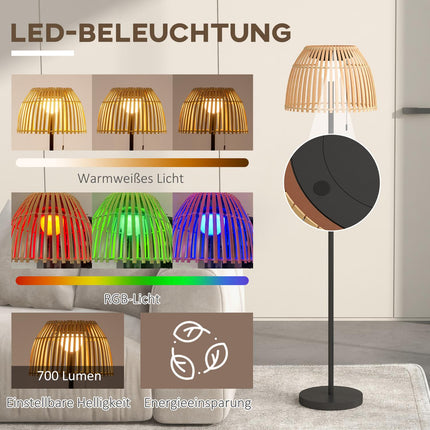 Solar-LED-Stehleuchte – Bambus, dimmbar, USB-aufladbar