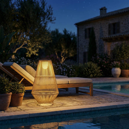 Solar-Gartenlampe, Rattan, Automatisch Ein/Aus, 3500K Warmlicht