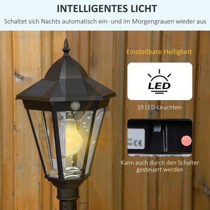 Solar-Gartenwegleuchte, 19 LED, 130 Lumen, Schwarz