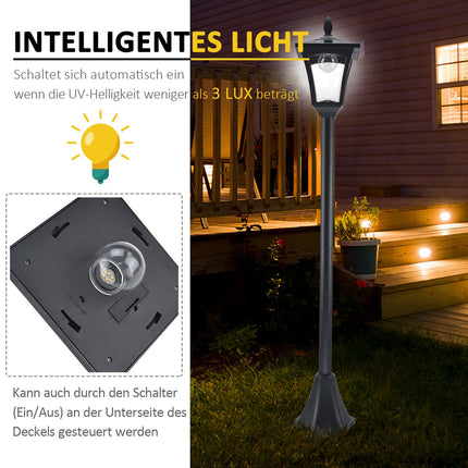 Solar-LED-Gartenwegleuchte – 40 Lumen, schwarz, 160 cm