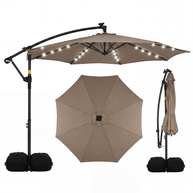 Solar-LED-Ampelschirm, 360° drehbar, braun, 300x240 cm