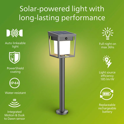Solar-LED-Gartenwegleuchte, zwei Helligkeitsstufen, Schwarz