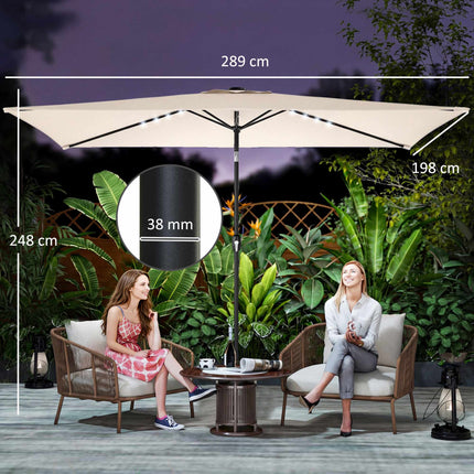 Solární LED zahradní slunečník, krémová, UPF 30+, náklon a klika
