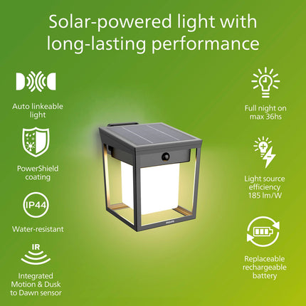Solární LED nástěnné světlo, dvojí jas, černá, IP44